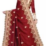 Vaidehi Faishon Special Embroidered Bollywood Silk Blend, Vichitra Sarees (Beige)